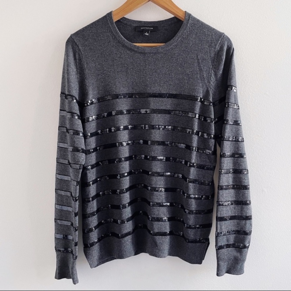 Ann Taylor Sequin Stripe Long Sleeve Sweater Size Large